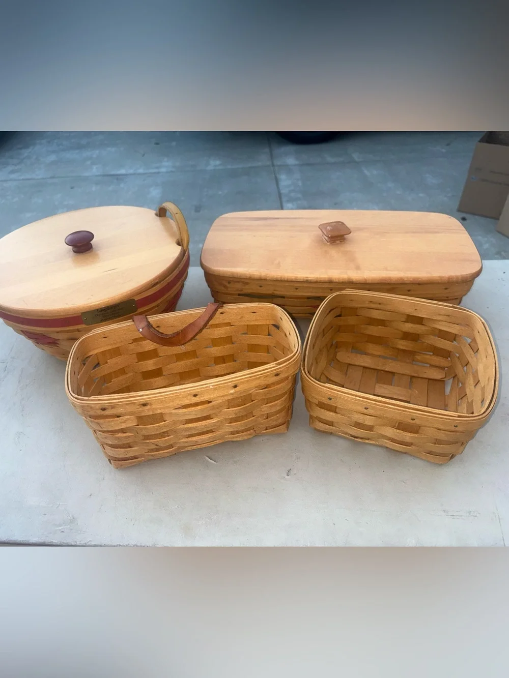 Longaberger Woven Wood Basket Collection in Natural Brown 4 Baskets